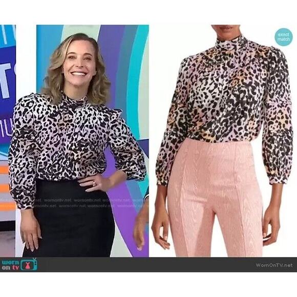 Veronica Beard Lety Top Lilac Multi Leopard Print Pastel Pleated Blouse SZ 10 - Picture 12 of 12